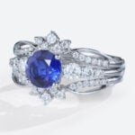 Lab Sapphire Ring with Vintage Enhancer Band Unique Wedding Ring Sets