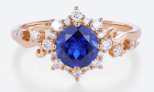 Lab Made Sapphire Rings Lab Diamond Halo Engagement Ring