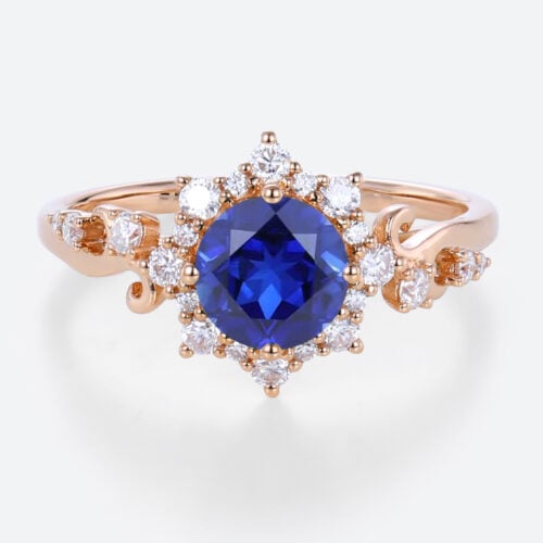 Lab Made Sapphire Rings Lab Diamond Halo Engagement Ring