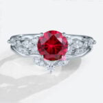 Lab Grown Ruby Round Unique Engagement Rings Set Art Deco Ring in White Gold