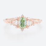 0.5ct Lab Green Diamond Ring Oval Cut Fancy Green Leaf-Inspired 4-Prong Engagement Ring in Rose Gold