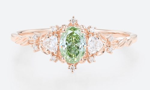 0.5ct Fancy Green VS+ Oval Cut Lab Grown Green Diamond Leaf-Inspired 4-Prong Engagement Ring (1) 0.5ct Lab Green Diamond Ring Oval Cut Fancy Green Leaf-Inspired 4-Prong Engagement Ring in Rose Gold