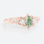 0.5ct Lab Green Diamond Ring Oval Cut Fancy Green Leaf-Inspired 4-Prong Engagement Ring in Rose Gold