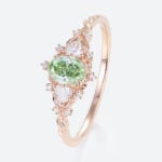 0.5ct Lab Green Diamond Ring Oval Cut Fancy Green Leaf-Inspired 4-Prong Engagement Ring in Rose Gold