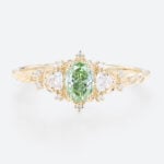 0.5ct Lab Green Diamond Ring Oval Cut Fancy Green Leaf-Inspired 4-Prong Engagement Ring in Yellow Gold