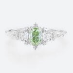 0.5ct Lab Green Diamond Ring Oval Cut Fancy Green Leaf-Inspired 4-Prong Engagement Ring in White Gold