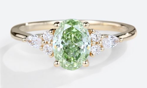 1.5ct Fancy Lab Green Diamond​ Ring Oval Classic 4-Prong Engagement Ring in Yellow Gold