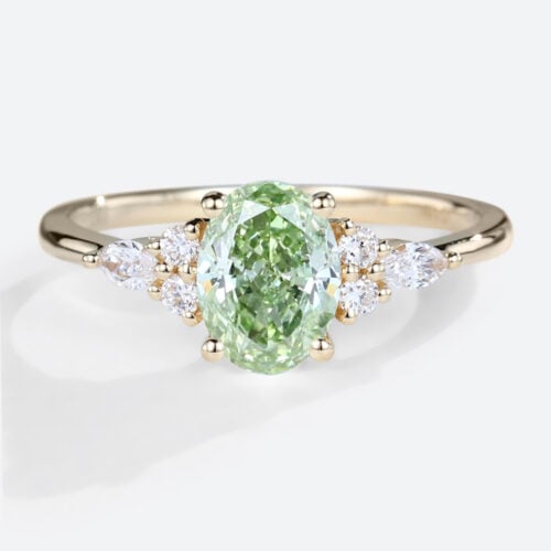 1.5ct Fancy Lab Green Diamond​ Ring Oval Classic 4-Prong Engagement Ring in Yellow Gold