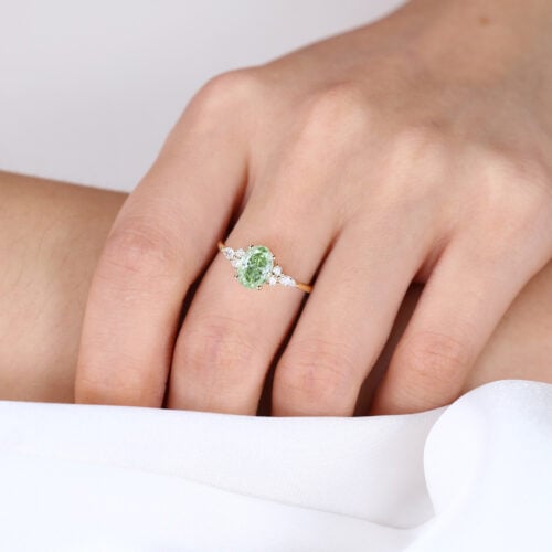 1.5ct Fancy Lab Green Diamond​ Ring Oval Classic 4-Prong Engagement Ring in Yellow Gold