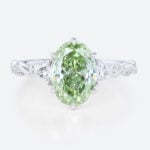 1.5ct Oval Lab Green Diamond Ring Twisted Pavé 6 Claw Prong Engagement Ring in White Gold