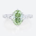 1.5ct Oval Lab Green Diamond Ring Twisted Pavé 6 Claw Prong Engagement Ring in White Gold