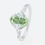 1.5ct Oval Lab Green Diamond Ring Twisted Pavé 6 Claw Prong Engagement Ring in White Gold