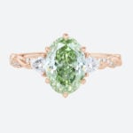 1.5ct Oval Lab Green Diamond Ring Twisted Pavé 6 Claw Prong Engagement Ring in Rose Gold