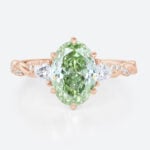 1.5ct Oval Lab Green Diamond Ring Twisted Pavé 6 Claw Prong Engagement Ring in Rose Gold