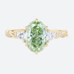 1.5ct Oval Lab Green Diamond Ring Twisted Pavé 6 Claw Prong Engagement Ring in Yellow Gold