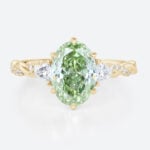 1.5ct Oval Lab Green Diamond Ring Twisted Pavé 6 Claw Prong Engagement Ring in Yellow Gold