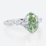 1.5ct Oval Lab Green Diamond Ring Twisted Pavé 6 Claw Prong Engagement Ring in White Gold