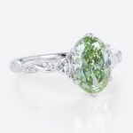 1.5ct Oval Lab Green Diamond Ring Twisted Pavé 6 Claw Prong Engagement Ring in White Gold