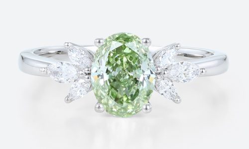 1.5ct Lab Green Diamonds Ring Oval Cut Lab Grown Green Diamond Engagement Ring in White Gold
