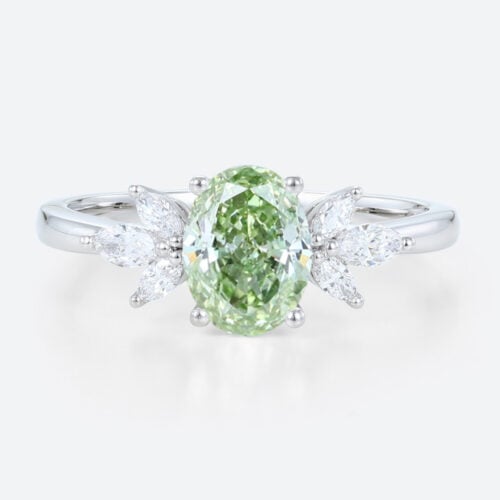 1.5ct Lab Green Diamonds Ring Oval Cut Lab Grown Green Diamond Engagement Ring in White Gold