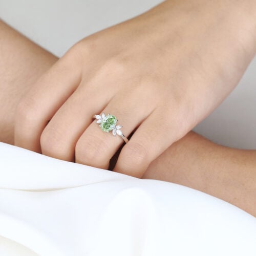 1.5ct Lab Green Diamonds Ring Oval Cut Lab Grown Green Diamond Engagement Ring in White Gold
