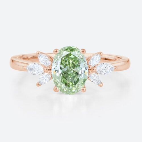 1.5ct Lab Green Diamonds Ring Oval Cut Lab Grown Green Diamond Engagement Ring in Rose Gold