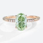 1.5ct Oval Lab Green Diamonds​ Ring Pavé 4-Prong Engagement Ring in Rose Gold