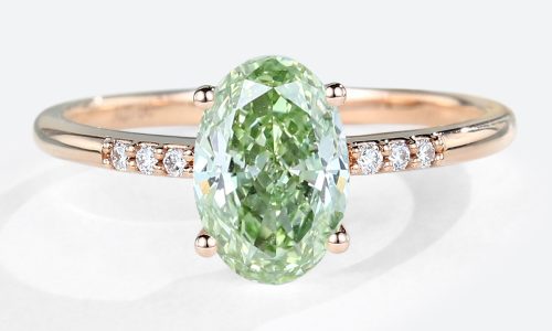 1.5ct Fancy Green VS+ Oval Cut Lab Grown Green Diamond Pavé 4-Prong Engagement Ring (1) 1.5ct Oval Lab Green Diamonds Ring Pavé 4-Prong Engagement Ring in Rose Gold