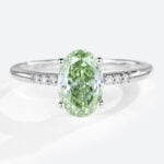 1.5ct Oval Lab Green Diamonds​ Ring Pavé 4-Prong Engagement Ring in White Gold