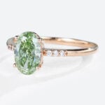 1.5ct Oval Lab Green Diamonds​ Ring Pavé 4-Prong Engagement Ring in Rose Gold