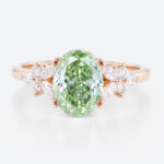 1.5ct Lab Fancy Green Diamond Ring Petal-Inspired 4 Double Claw Bridal Ring in Rose Gold