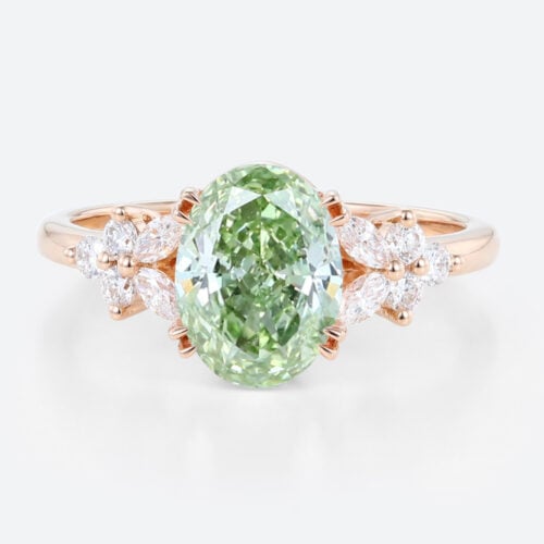 1.5ct Lab Fancy Green Diamond Ring Petal-Inspired 4 Double Claw Bridal Ring in Rose Gold