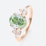 1.5ct Lab Fancy Green Diamond Ring Petal-Inspired 4 Double Claw Bridal Ring in Rose Gold