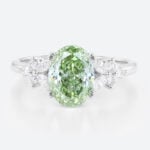 1.5ct Lab Fancy Green Diamond Ring Petal-Inspired 4 Double Claw Bridal Ring in White Gold