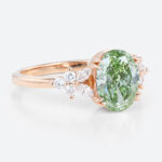 1.5ct Lab Fancy Green Diamond Ring Petal-Inspired 4 Double Claw Bridal Ring in Rose Gold
