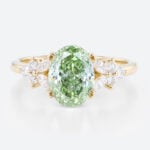 1.5ct Lab Fancy Green Diamond Ring Petal-Inspired 4 Double Claw Bridal Ring in Yellow Gold