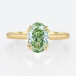 1.5ct Oval Cut Solitaire Lab Green Diamond Ring 4 Double Claw Prong Engagement Ring in Yellow Gold