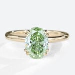 1.5ct Oval Cut Solitaire Lab Green Diamond Ring 4 Double Claw Prong Engagement Ring in Yellow Gold