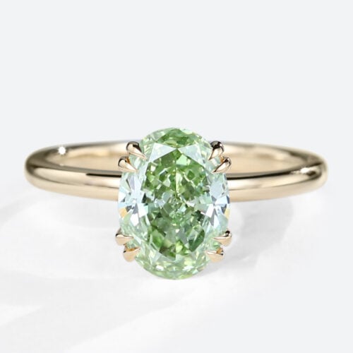 1.5ct Oval Cut Solitaire Lab Green Diamond Ring 4 Double Claw Prong Engagement Ring in Yellow Gold