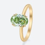 1.5ct Oval Cut Solitaire Lab Green Diamond Ring 4 Double Claw Prong Engagement Ring in Yellow Gold