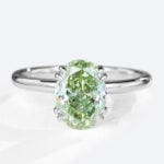 1.5ct Oval Cut Solitaire Lab Green Diamond Ring 4 Double Claw Prong Engagement Ring in White Gold