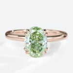 1.5ct Oval Cut Solitaire Lab Green Diamond Ring 4 Double Claw Prong Engagement Ring in Rose Gold