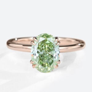 1.5ct Oval Cut Solitaire Lab Green Diamond Ring 4 Double Claw Prong Engagement Ring in Rose Gold