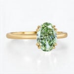 1.5ct Oval Cut Solitaire Lab Green Diamond Ring 4 Double Claw Prong Engagement Ring in Yellow Gold