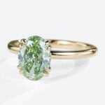 1.5ct Oval Cut Solitaire Lab Green Diamond Ring 4 Double Claw Prong Engagement Ring in Yellow Gold