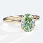 1.5ct Oval Cut Solitaire Lab Green Diamond Ring 4 Double Claw Prong Engagement Ring in Yellow Gold