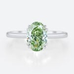 1.5ct Oval Cut Solitaire Lab Green Diamond Ring 4 Double Claw Prong Engagement Ring in White Gold