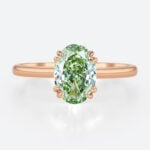 1.5ct Oval Cut Solitaire Lab Green Diamond Ring 4 Double Claw Prong Engagement Ring in Rose Gold