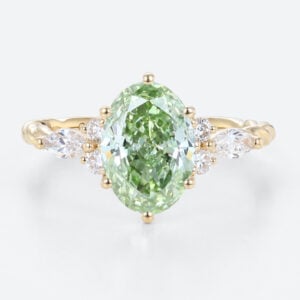 1.5ct Oval Lab Green Diamond Ring Twisted 6-Prong Engagement Ring in Yellow Gold