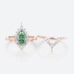 1.5ct Lab Green Diamond Ring Set Pear Cut Fancy Green Crown Design 4-Prong Bridal Ring Set in Rose Gold